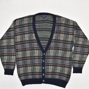 Sutter & Grant Men's Cardigan Sweater Plaid VTG Acrylic Multicolor Size XLT Tall